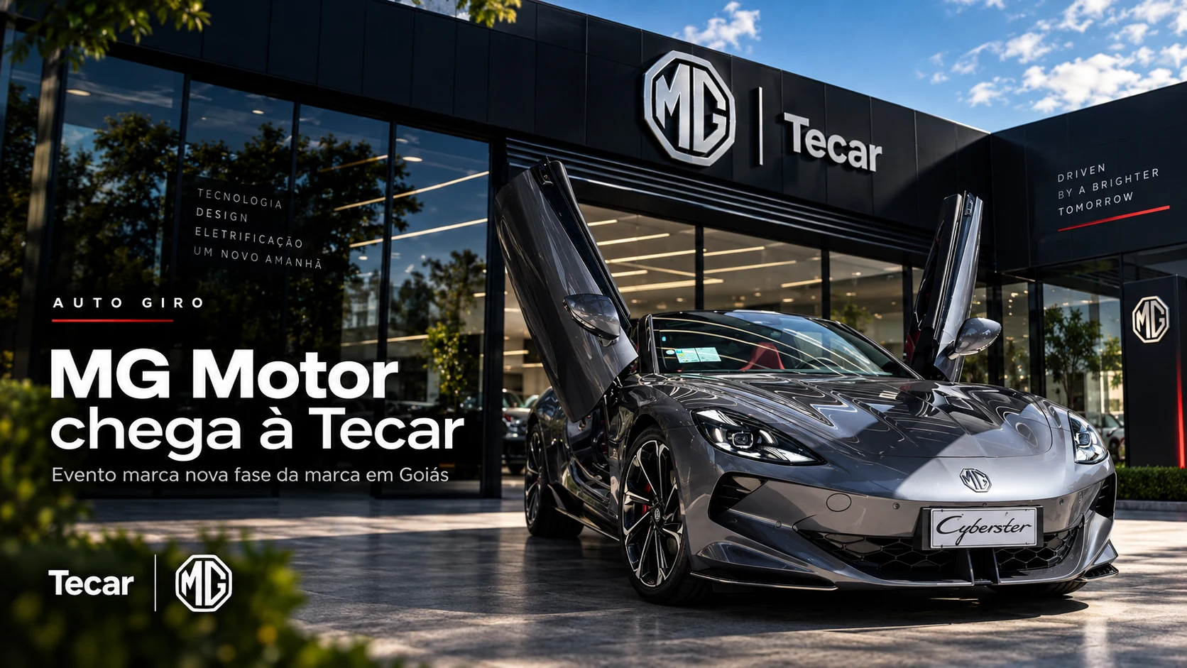 MG Cyberster elétrico em frente à concessionária MG Tecar em Goiânia